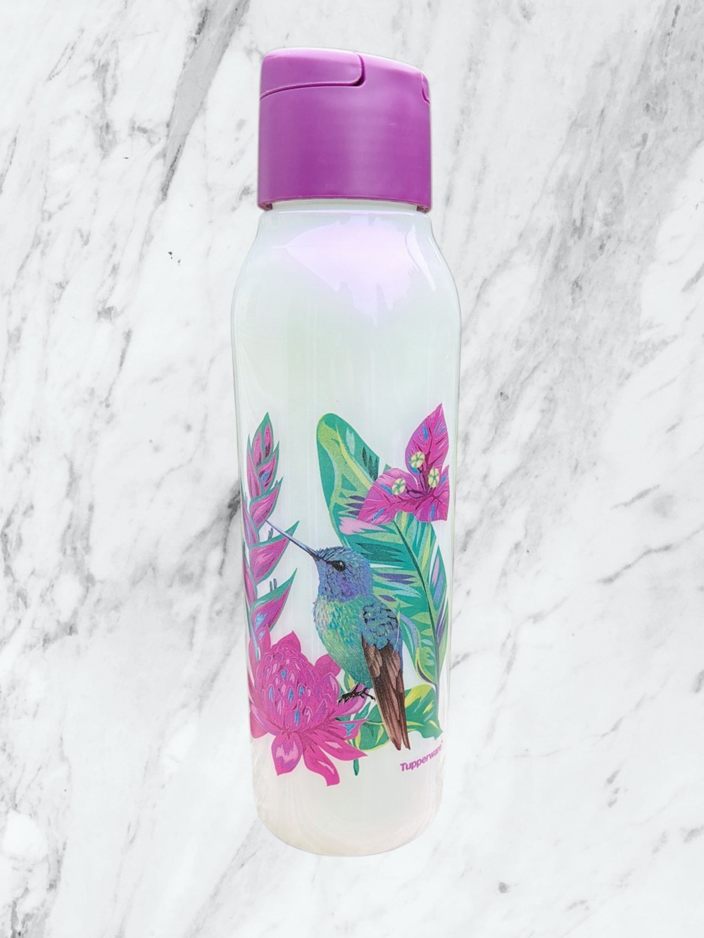 Tupperware Iridescent Hummingbird Bottle with Purple Lid
